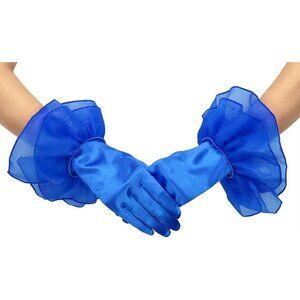 Women's Ruffled Evening Royal Blue Short Satin Formal Gloves Costume Accessories